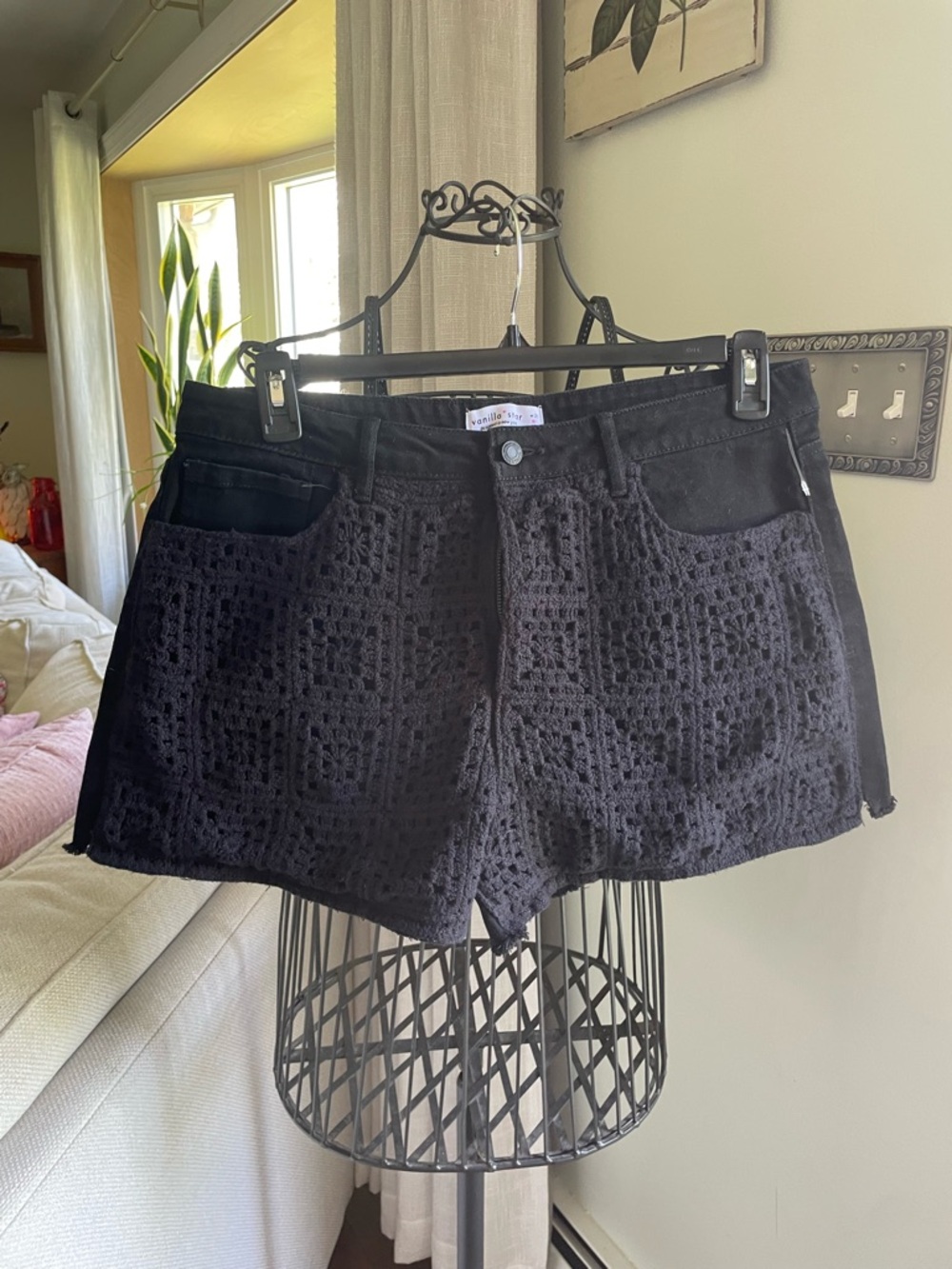 Vanilla Star Black Crochet Lace Jean Shorts